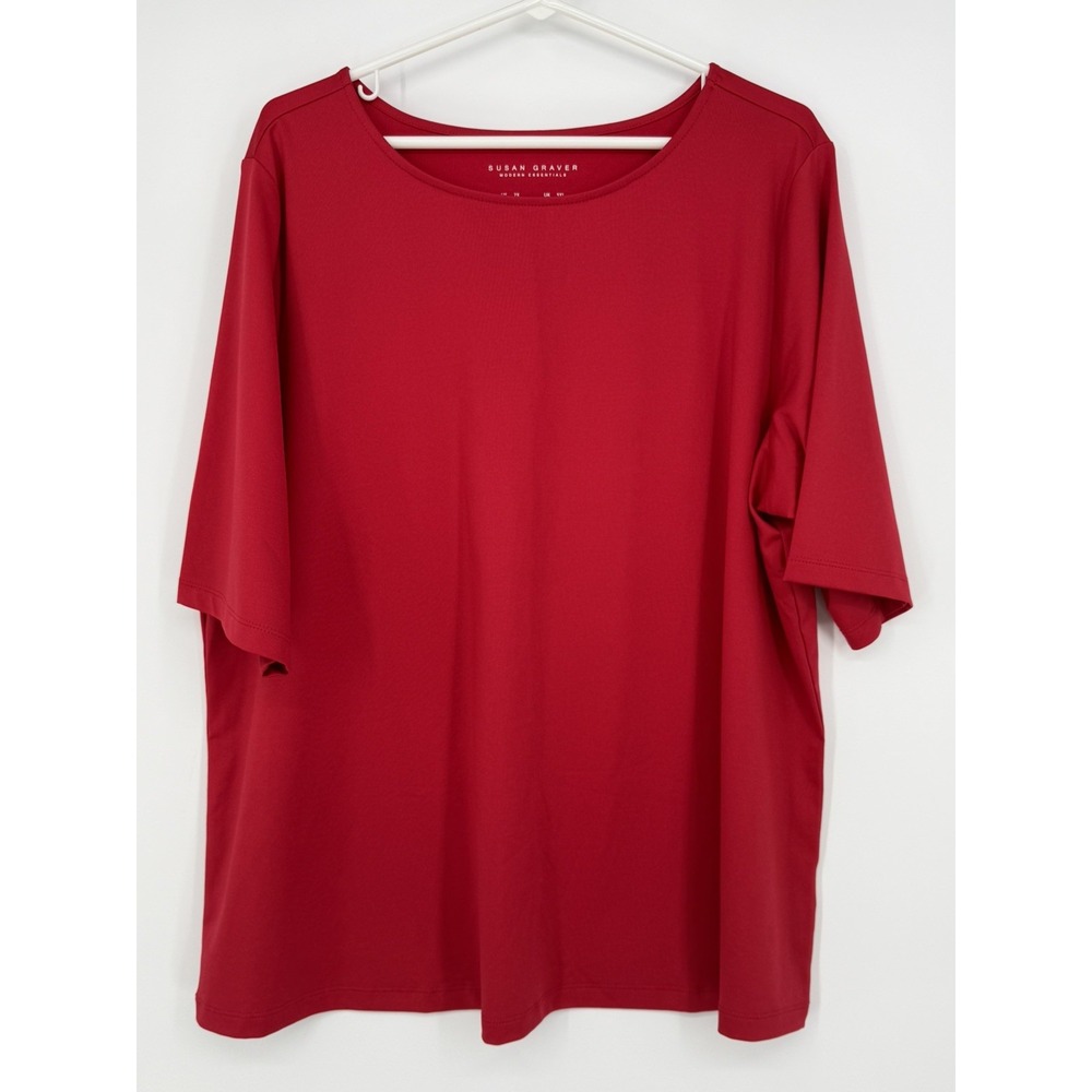 Susan Graver Women's Red Short Sleeve Top 2X